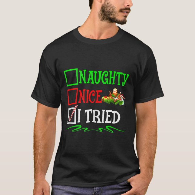 Nice Naughty I Tried Santa Christmas List Tank Top (Frente)