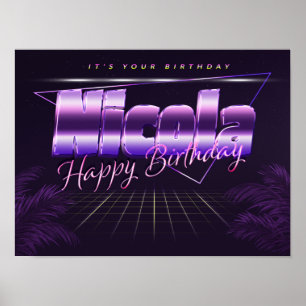 Nicola Name Vorname lila retro Poster Geburtstag