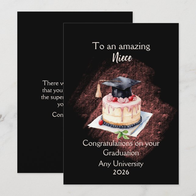 Niece Graduation Cap and Cake Congratulations (Frente/Verso)