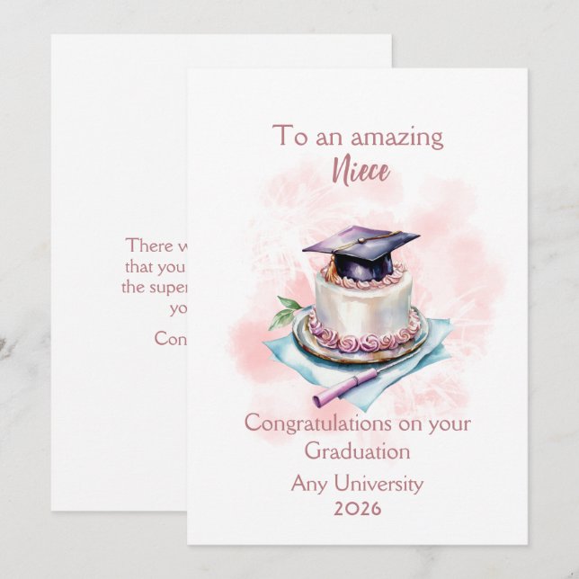 Niece Graduation Cap and Cake Congratulations (Frente/Verso)