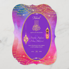 NIKAH - Convite de casamento Dourado Roxo Ornament