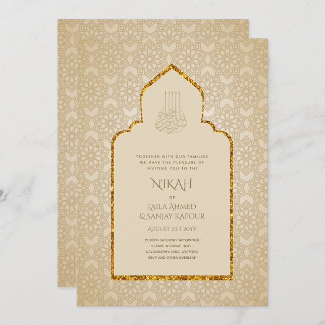 NIKAH - Convite Dourado para Casamento da Mesquita (Frente/Verso)
