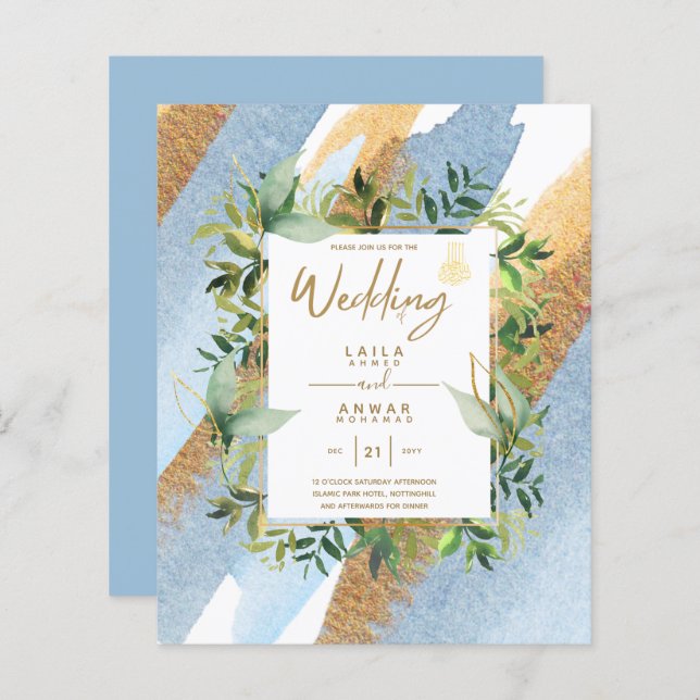 NIKAH - Convites Dourados ao Casamento Islâmico Az (Frente/Verso)