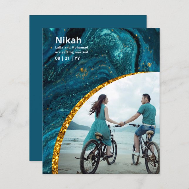 NIKAH - FOTO Dourada do Teal da Agata do Casamento (Frente/Verso)