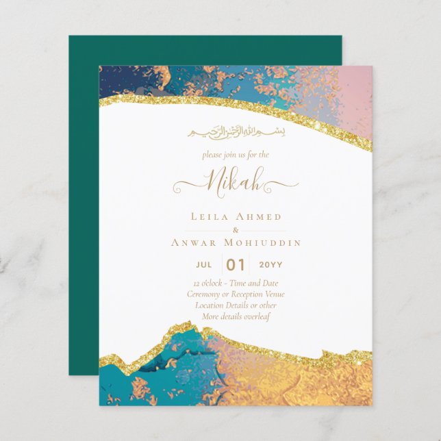 NIKAH Islâmico Bismillah Casamento Convites ORÇAME (Frente/Verso)