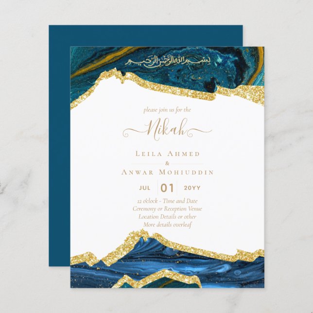 NIKAH Islâmico Bismillah Casamento Convites ORÇAME (Frente/Verso)