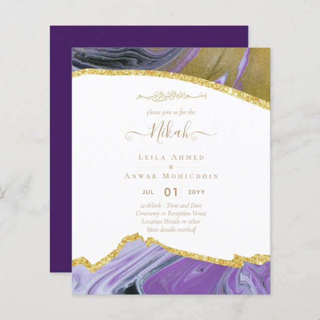 NIKAH Islâmico Bismillah Casamento Convites ORÇAME (Frente/Verso)