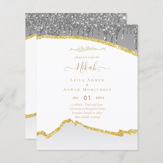 NIKAH Islâmico Bismillah Casamento Convites ORÇAME (Frente/Verso)