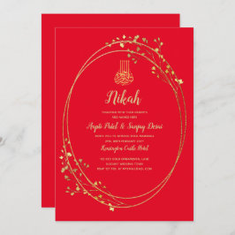 Nikah Red Dourado Motif Convite de casamento
