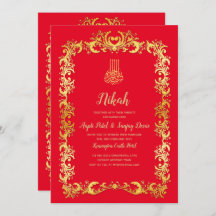 Nikah Red Dourado Motif Convite de casamento