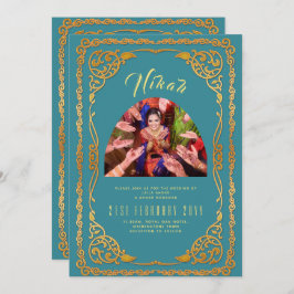 NIKAH Teal Dourado FOTO Convite para Casamento Isl