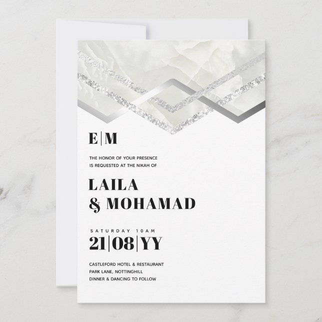 NIKAH - UDGET wEDDING iNVITATIONS Silver Sparkle (Frente)