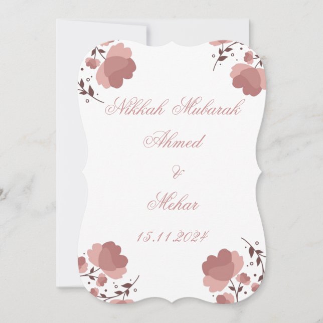Nikkah Mubarak. Cartão de Convite Ocasião de Casam (Frente)
