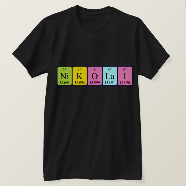 Nikolai — camisa de nome de mesa periódica (Frente do Design)