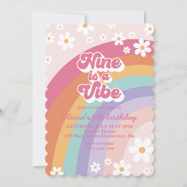Nine is a Vibe Convite de Aniversário de 9 anos Ar (Frente)