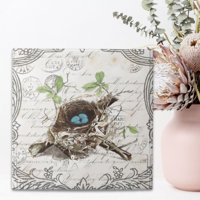 ninho botânico russo-chinês (rustic chic french country botanical bird nest tile)