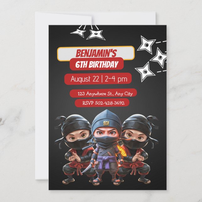 Ninja Birthday Bash:Diversão e Convite de festas f (Frente)