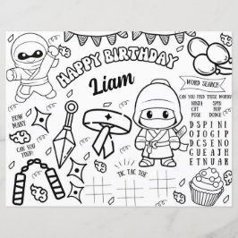 Ninja Coloring Placemat Warrior Party Activity