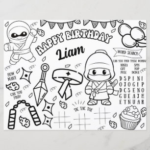 Ninja Coloring Placemat Warrior Party Activity