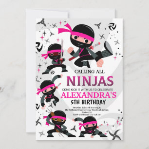 Ninja Convite de aniversário Karate Party Pink