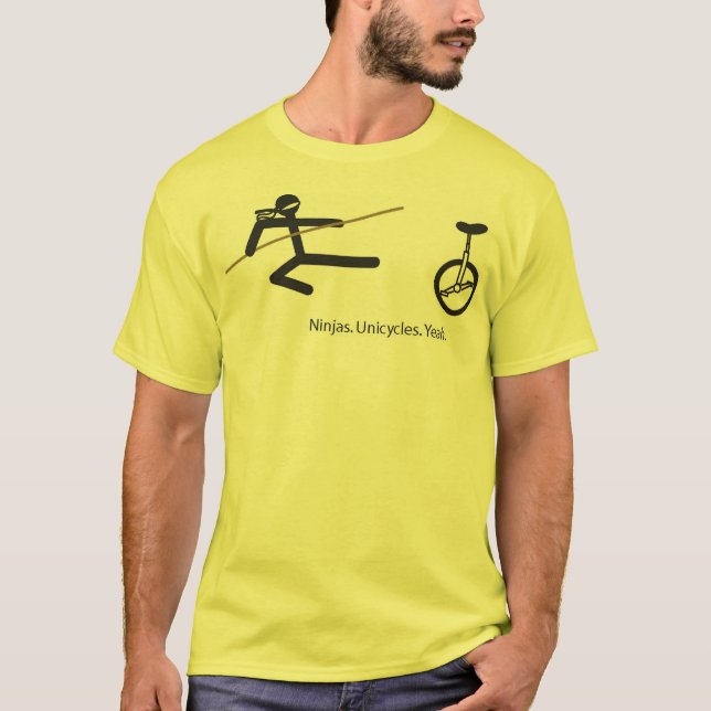 "Ninjas. Unicycles. Yeah." Camisa no amarelo (Frente)