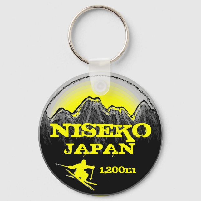 Niseko Japan yellow ski art chaveiro (Frente)