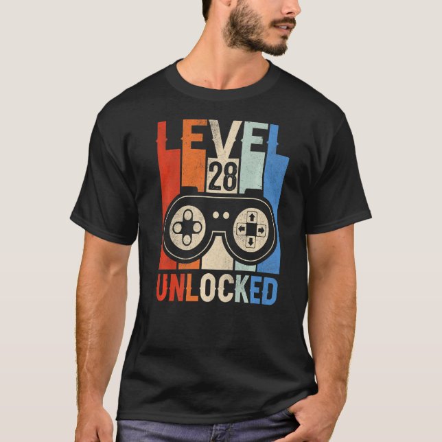 Nível 28 Camisa Desbloqueada Vídeo Gamer 28th Bir (Frente)