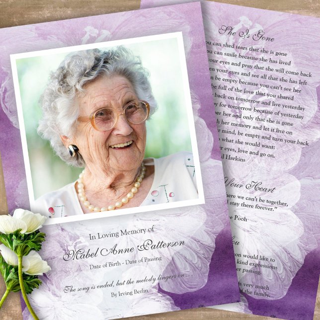 No Adoro O Cartões de agradecimentos Funeral Roxo  (Sympathy Photo Celebration of Life, In Loving Memory, Forever in our Hearts Funeral thank you cards)