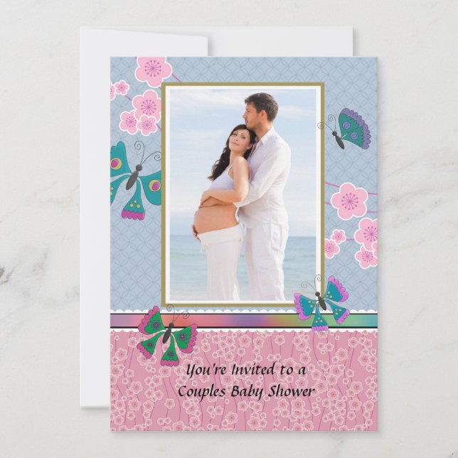 No convite do chá de fraldas da foto do jardim (Frente)