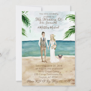 No Convite Para Casamento De Praia - Com Pet Pug