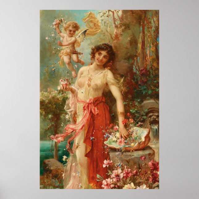 No Jardim da Flor por Hans Zatzka - poster (Frente)