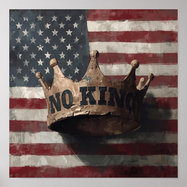 No King – Broken Crown on American Flag Poster (Frente)