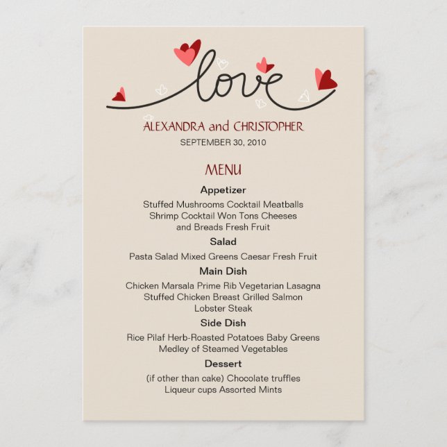 No Love Simple Elegant Text Weding Menu (Frente)
