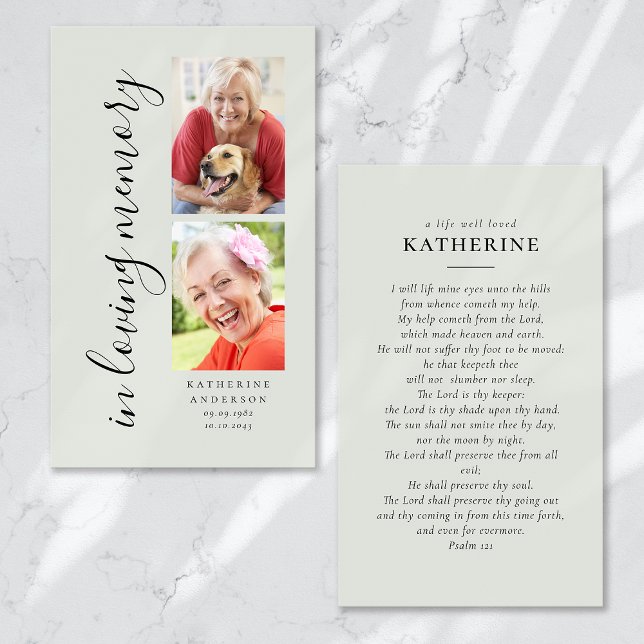 No Loving Memory Calliographic 2 Photo Prayer Card (Criador carregado)