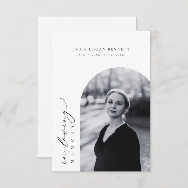 No Loving Memory Funeral Arch Photo Prayer Card (Frente/Verso)