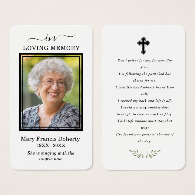 No Loving Memory Funeral Photo Prayer Card (Frente & Verso)