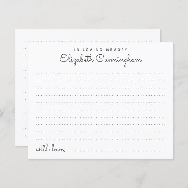 No Loving Memory Funeral Simple Attendance Card (Frente/Verso)
