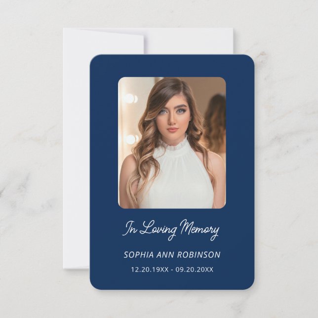 No Loving Memory Photo Funeral Blue Prayer Card (Frente)