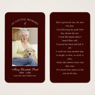 No Loving Memory Photo Funeral Prayer Card