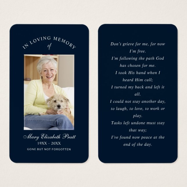 No Loving Memory Photo Funeral Prayer Card (Frente & Verso)