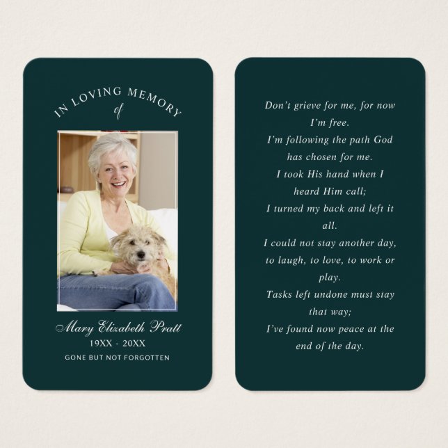 No Loving Memory Photo Funeral Prayer Card (Frente & Verso)