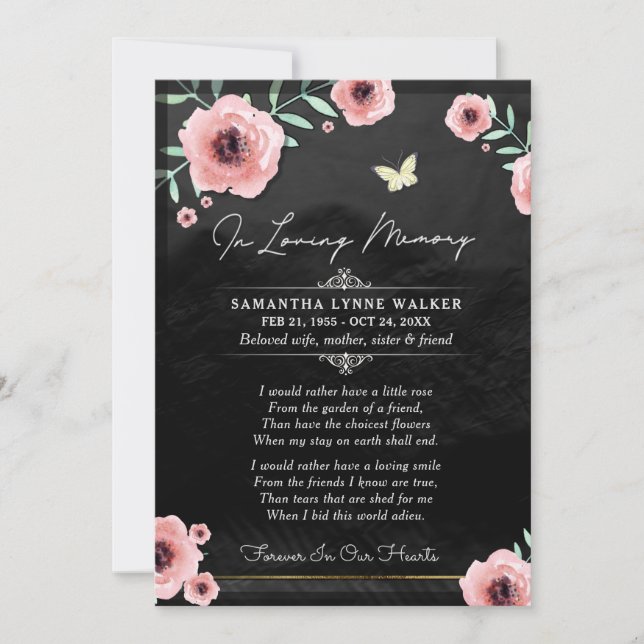 No Loving Memory Pink Black Floral Cartões de agra (Frente)