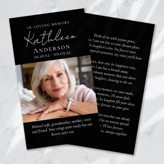No Loving Memory Script Funeral Prayer Card (Criador carregado)