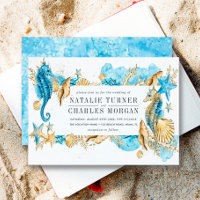 No Mar Azul, Dourado Convite para Casamento de Ver
