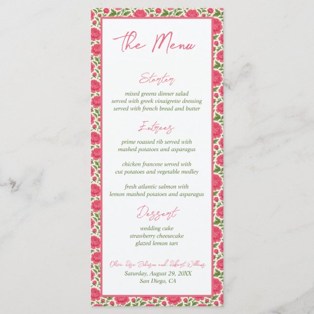 No Menu de Casamento Botânico de Pequim Rosa-Sangu (Frente)