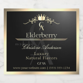 Noble Black Product Label with Gold Frame Monogram