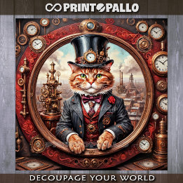 Nobre gato vermelho steampunk em uma moldura
