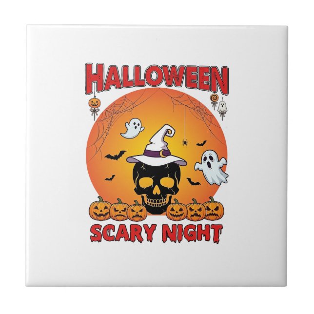 Noite Assustadora de Halloween Caveira Bruxa Abóbo (Frente)