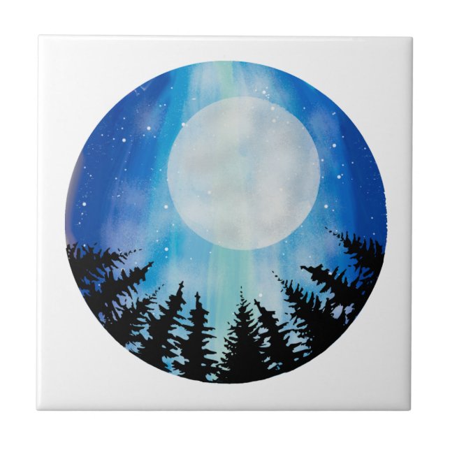 Noite Caprichosa Luar Floresta Céu Círculo Azul (Frente)