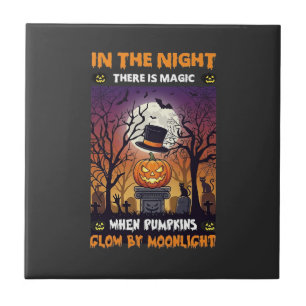 Noite Cemitério Lua Chapéu Alto Abóbora de Hallowe